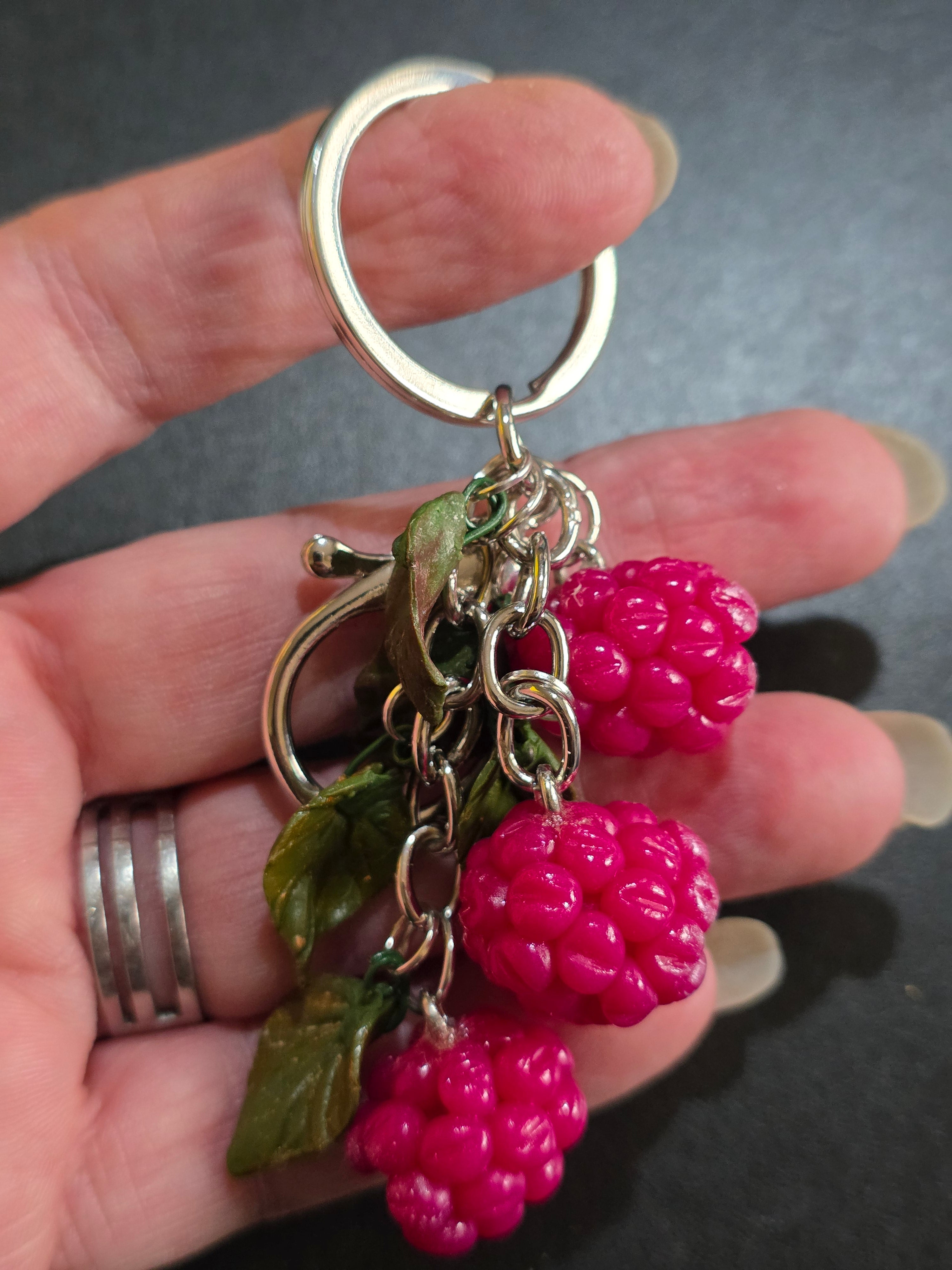 Handmade Polymer Clay Raspberry Keychain