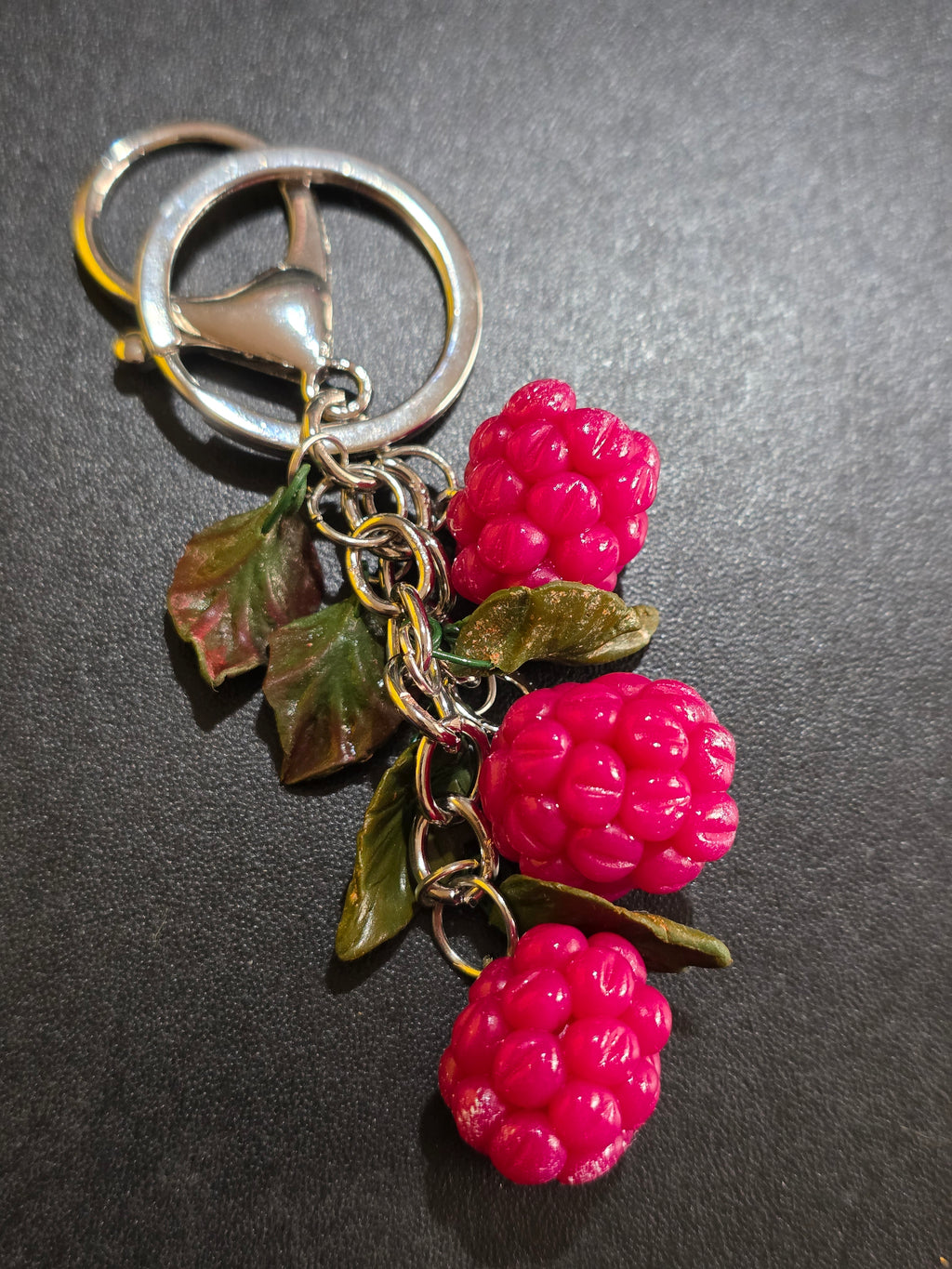 Handmade Polymer Clay Raspberry Keychain