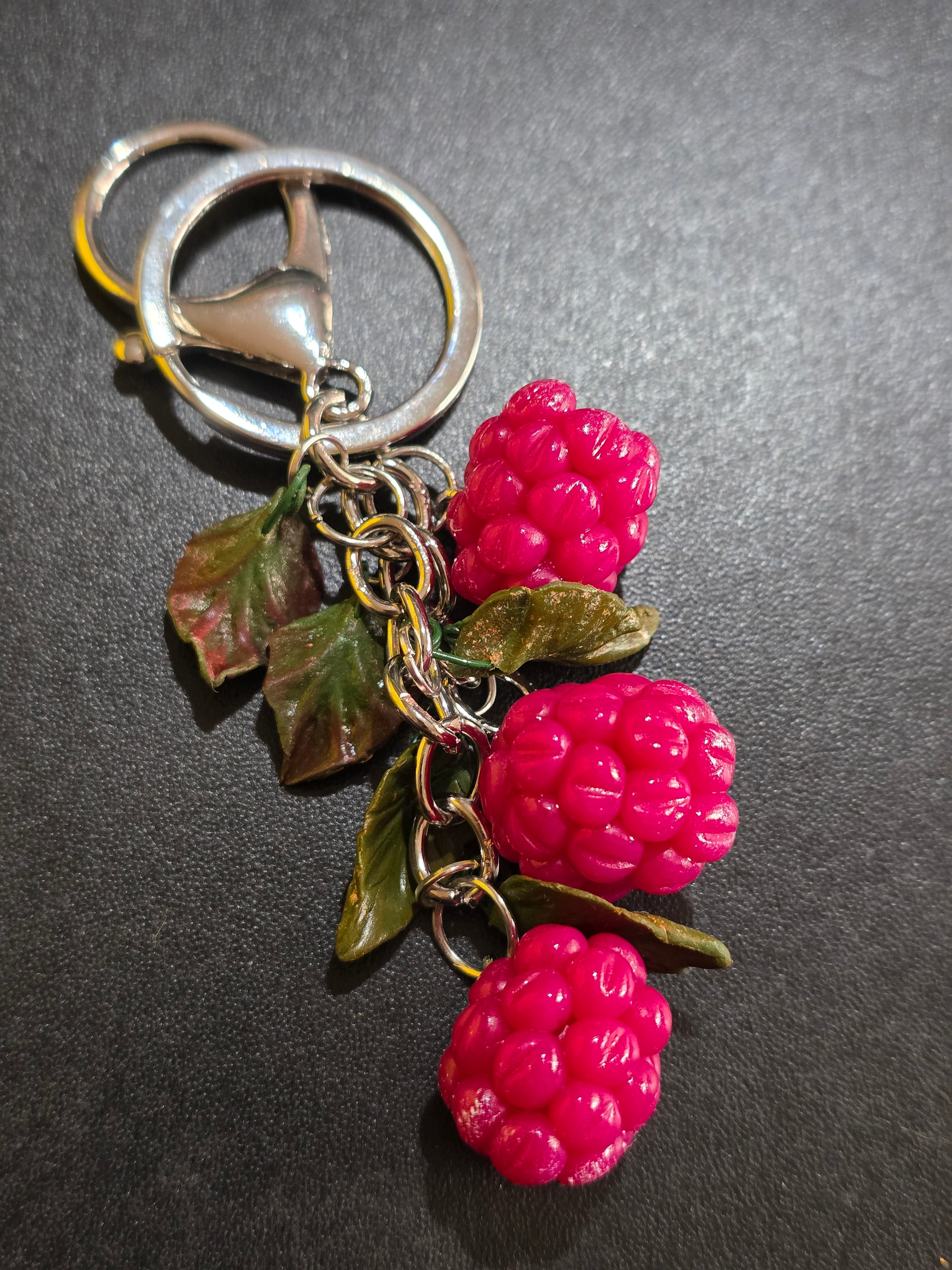 Handmade Polymer Clay Raspberry Keychain