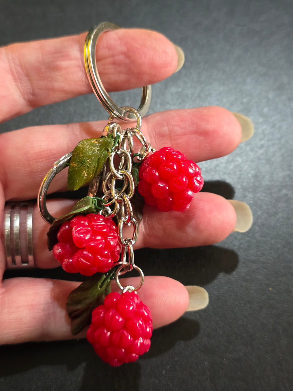 Handmade Polymer Clay Raspberry Keychain