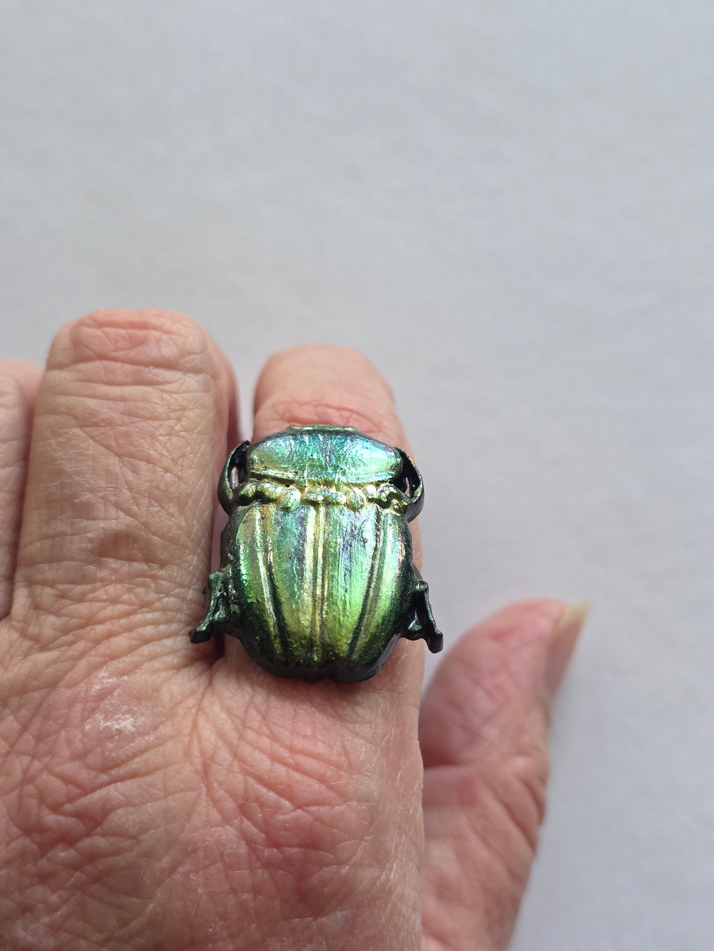 Gothic Scarab Beetle Ring - Handmade Resin Statement Ring