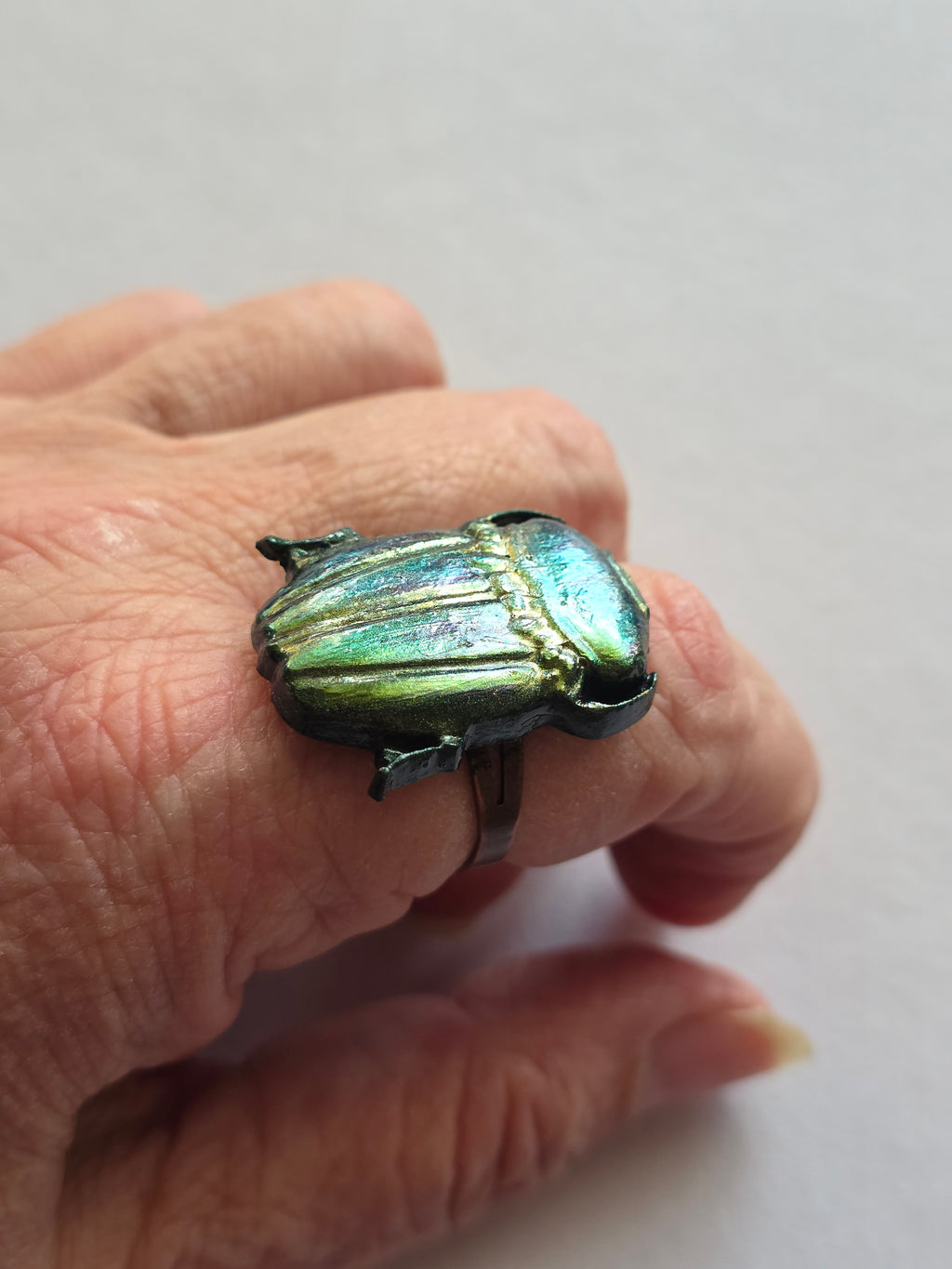 Gothic Scarab Beetle Ring - Handmade Resin Statement Ring