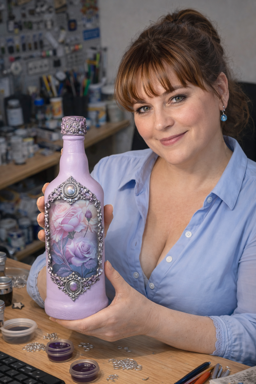 Luxury Wine Set - Roses in Blue-Purple Palette