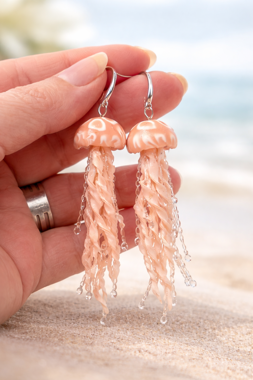 Jellyfish Earrings - Handmade Polymer Clay Statement Jewelry with Resin Drops