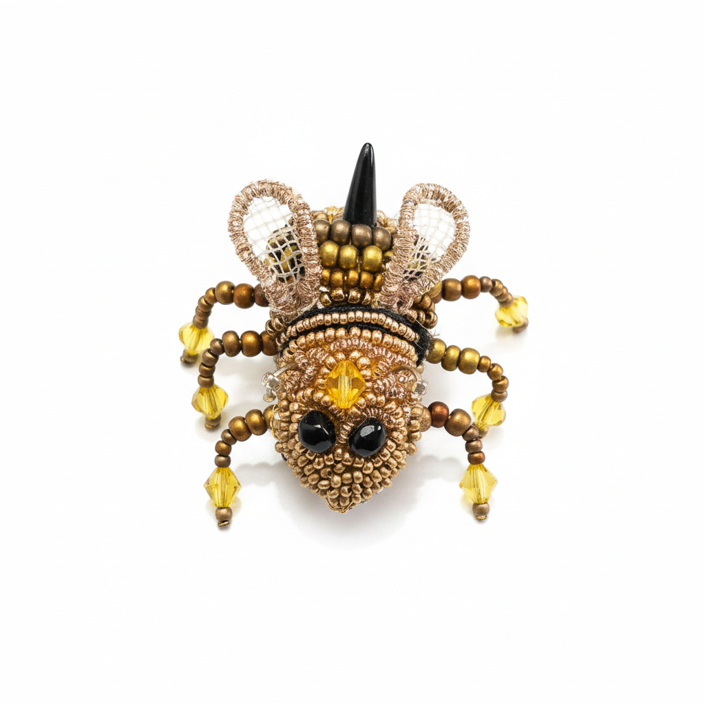 Beaded Bee Brooch White Background