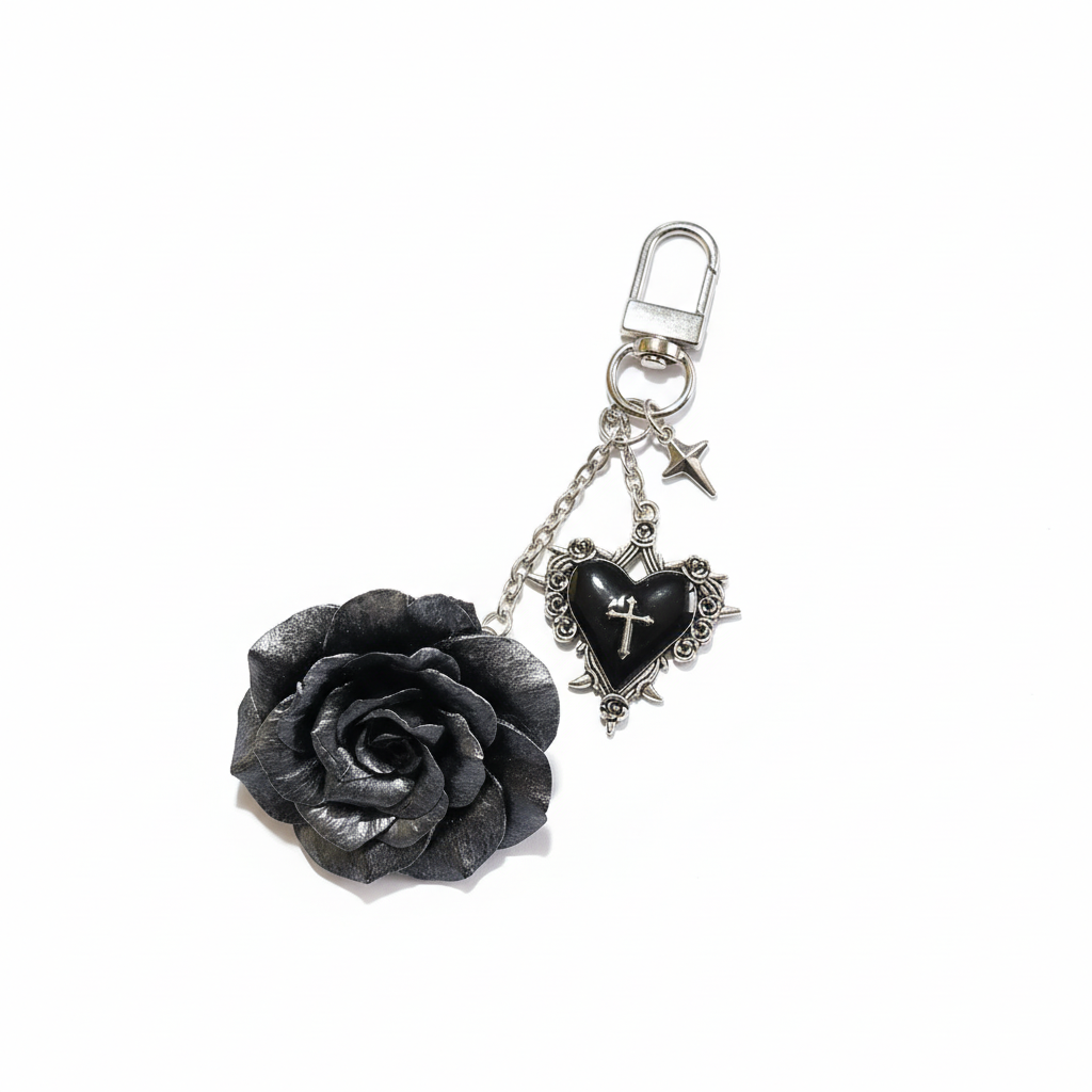 Gothic Rose Keychain White Background