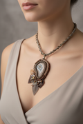 Handmade agate necklace worn on model