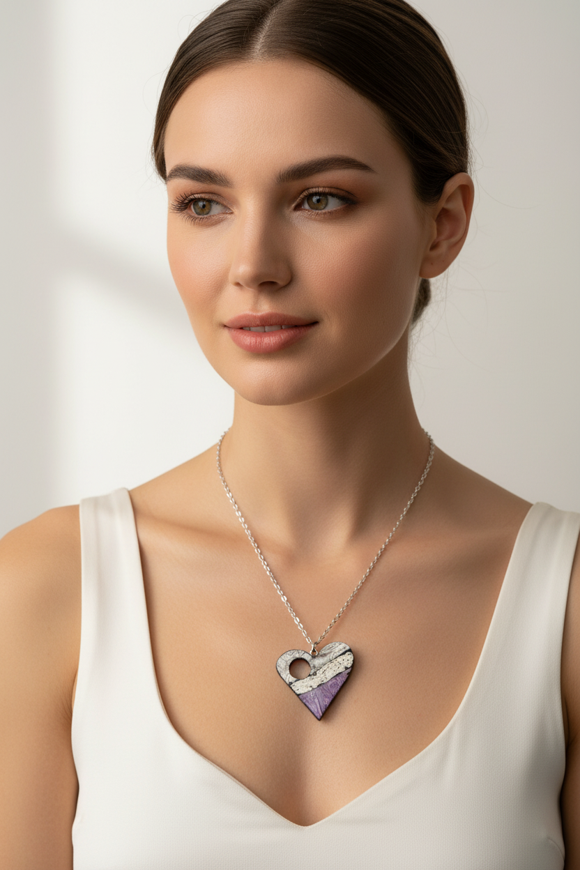 Heart pendant necklace lifestyle worn