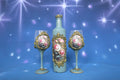 Royal Mint Green Rose Wine Set - Handcrafted Bottle with Crown & 2 Champagne Glasses