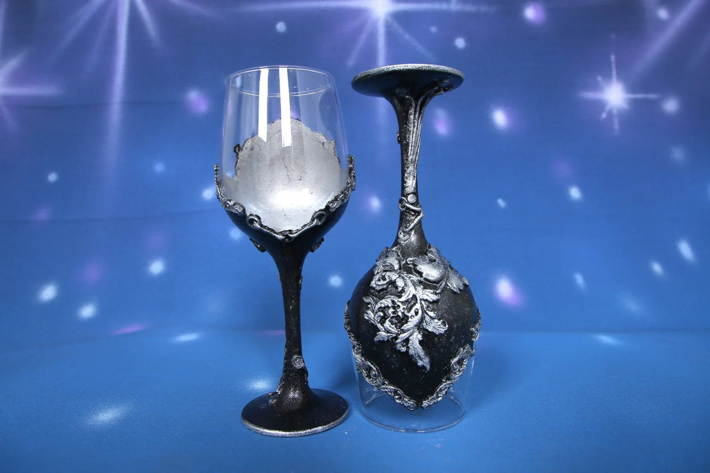 Gothic Wine Glasses Set - Hand-Decorated Air Dry Clay Baroque Design