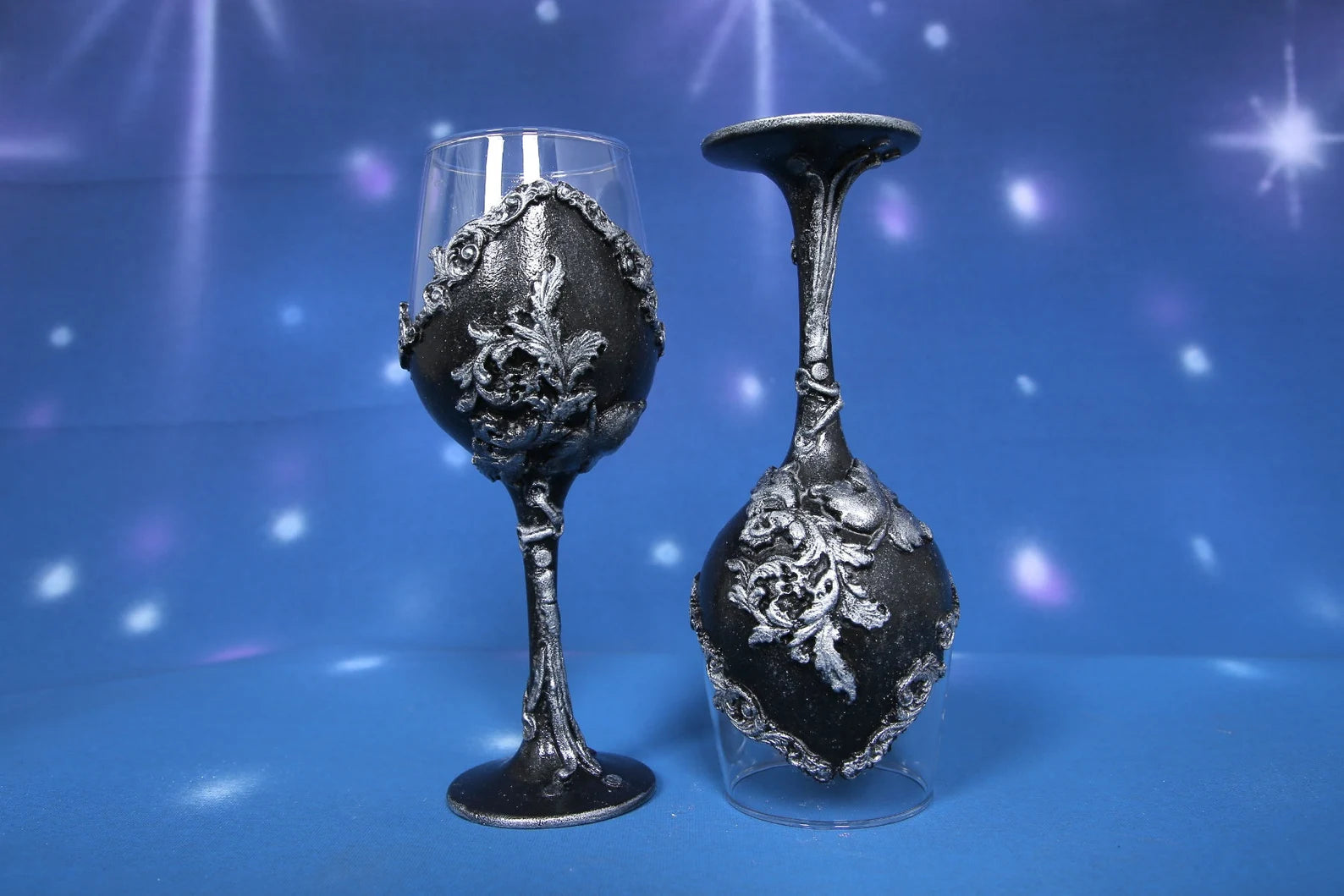 Gothic Wine Glasses Set - Hand-Decorated Air Dry Clay Baroque Design