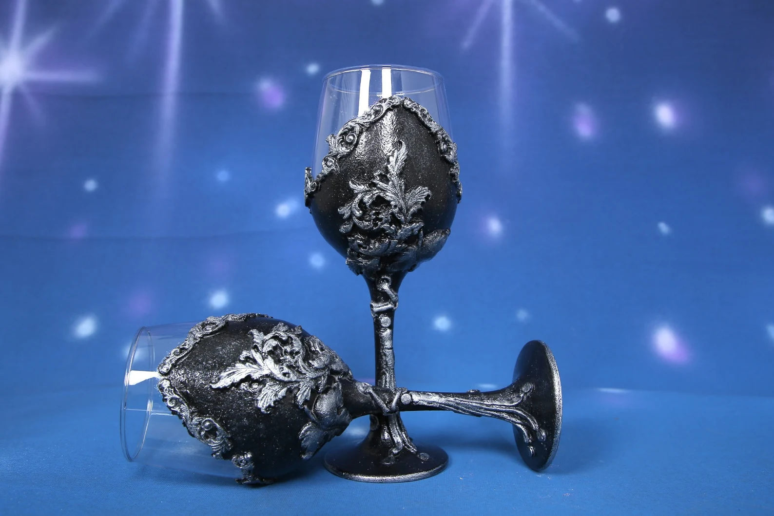 Gothic Wine Glasses Set - Hand-Decorated Air Dry Clay Baroque Design