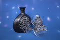 Gothic Brandy Decanter Set with Two Glasses - Black & Silver