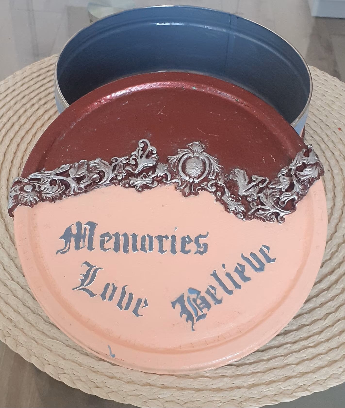 Gothic Memory Box - Hand-Painted Metal Keepsake Tin with Baroque Ornaments