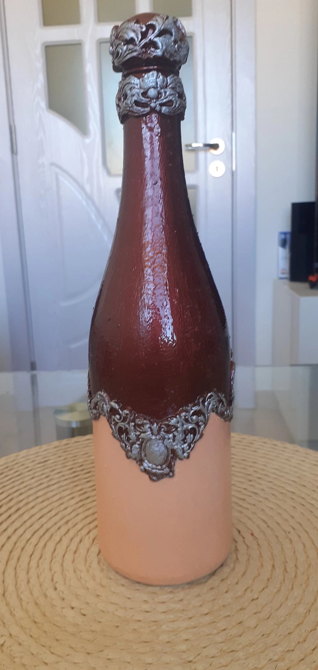 Hand-Painted Wine Bottle with Baroque Ornaments - Gothic Decorated Bottle 800ml