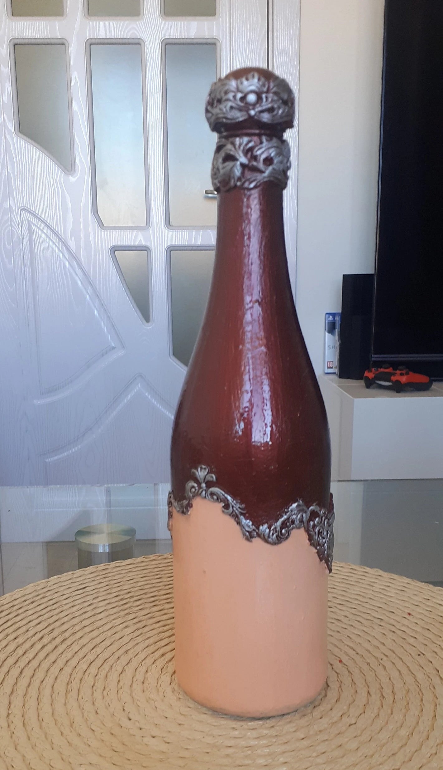 Hand-Painted Wine Bottle with Baroque Ornaments - Gothic Decorated Bottle 800ml