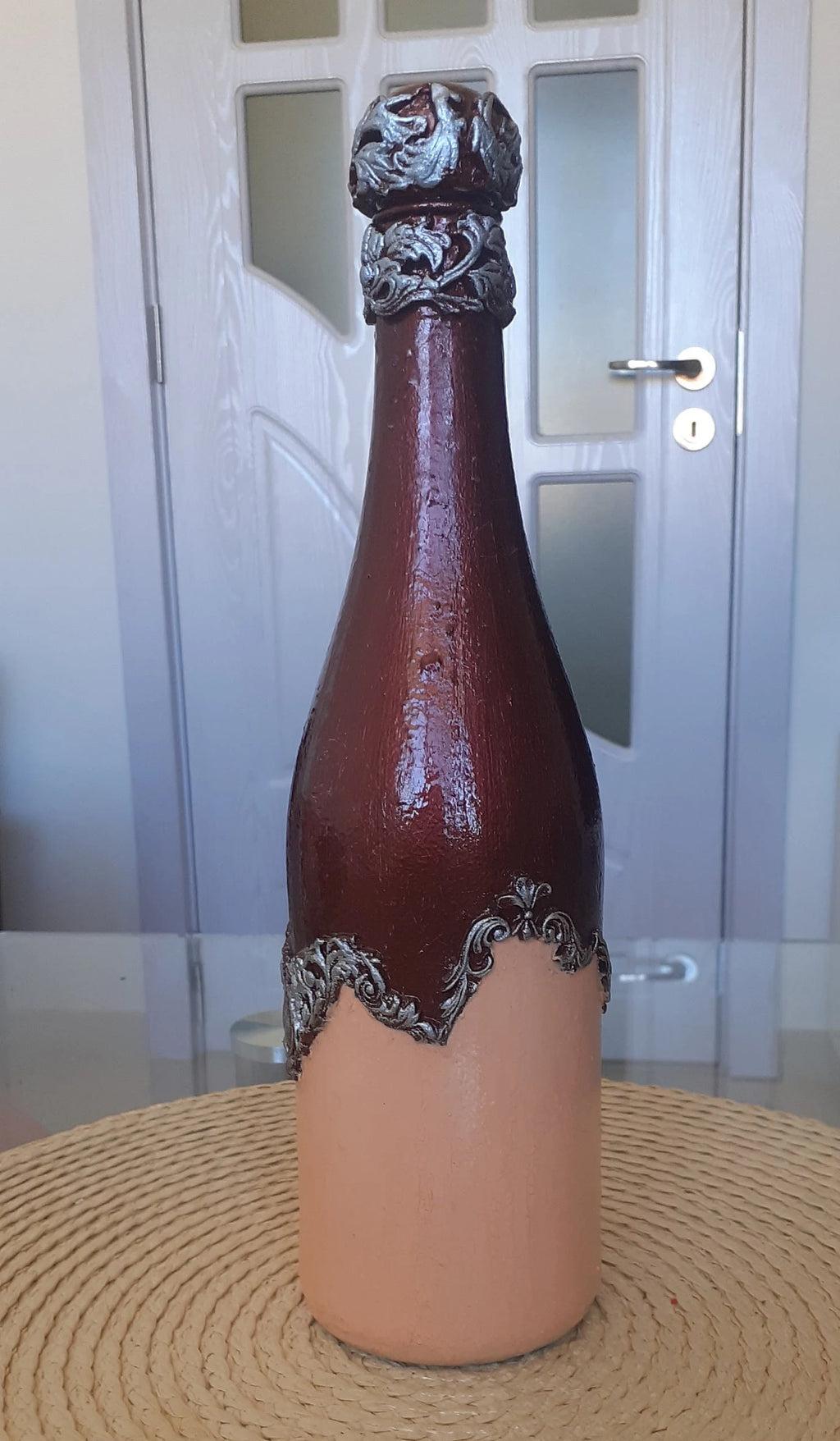 Hand-Painted Wine Bottle with Baroque Ornaments - Gothic Decorated Bottle 800ml