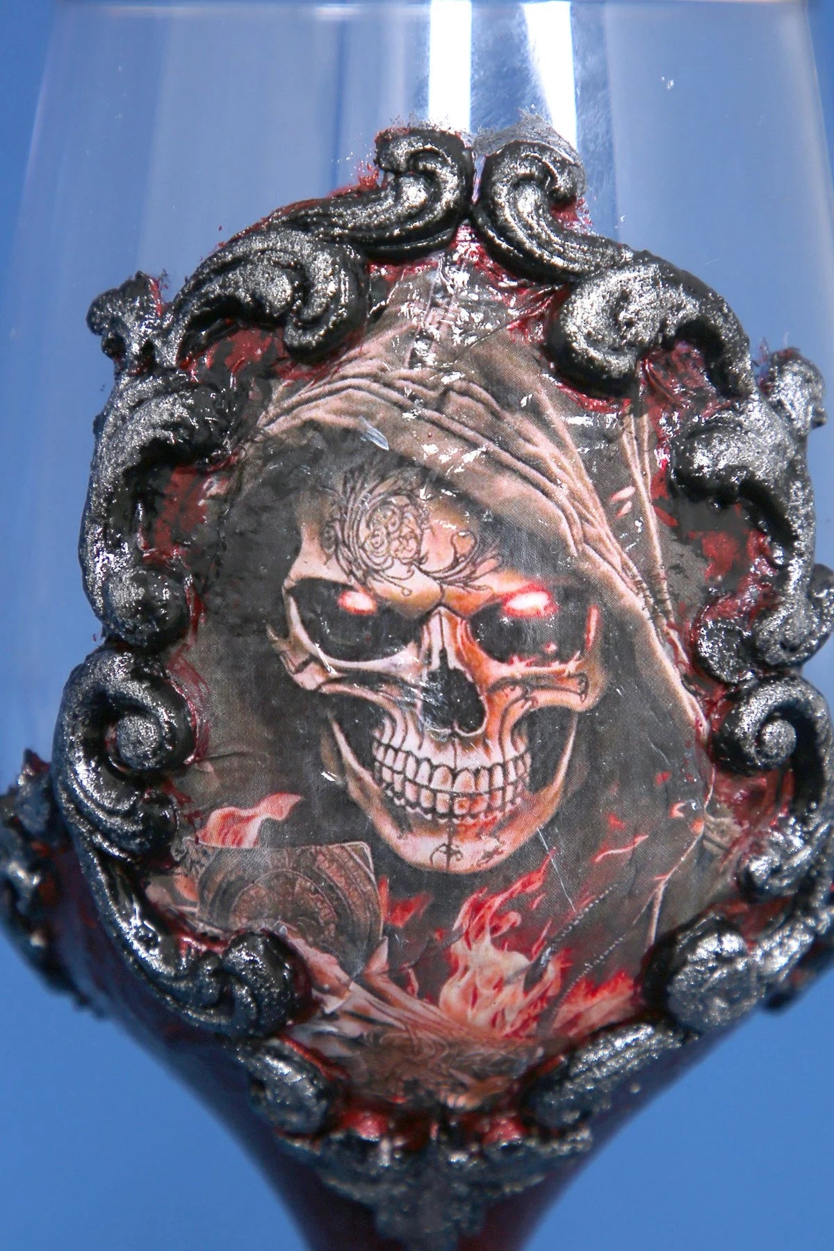 Pirate Skull Wine Set - Decoupage Art Burgundy & Silver
