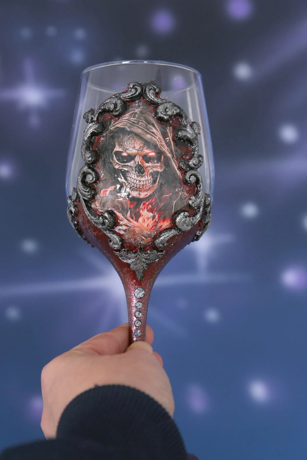 Pirate Skull Wine Set - Decoupage Art Burgundy & Silver