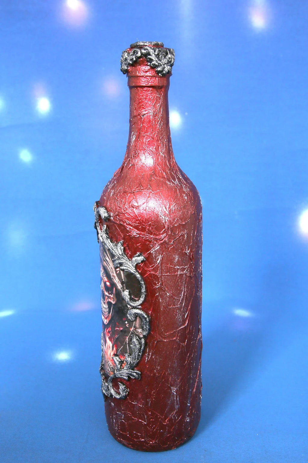 Pirate Skull Wine Set - Decoupage Art Burgundy & Silver