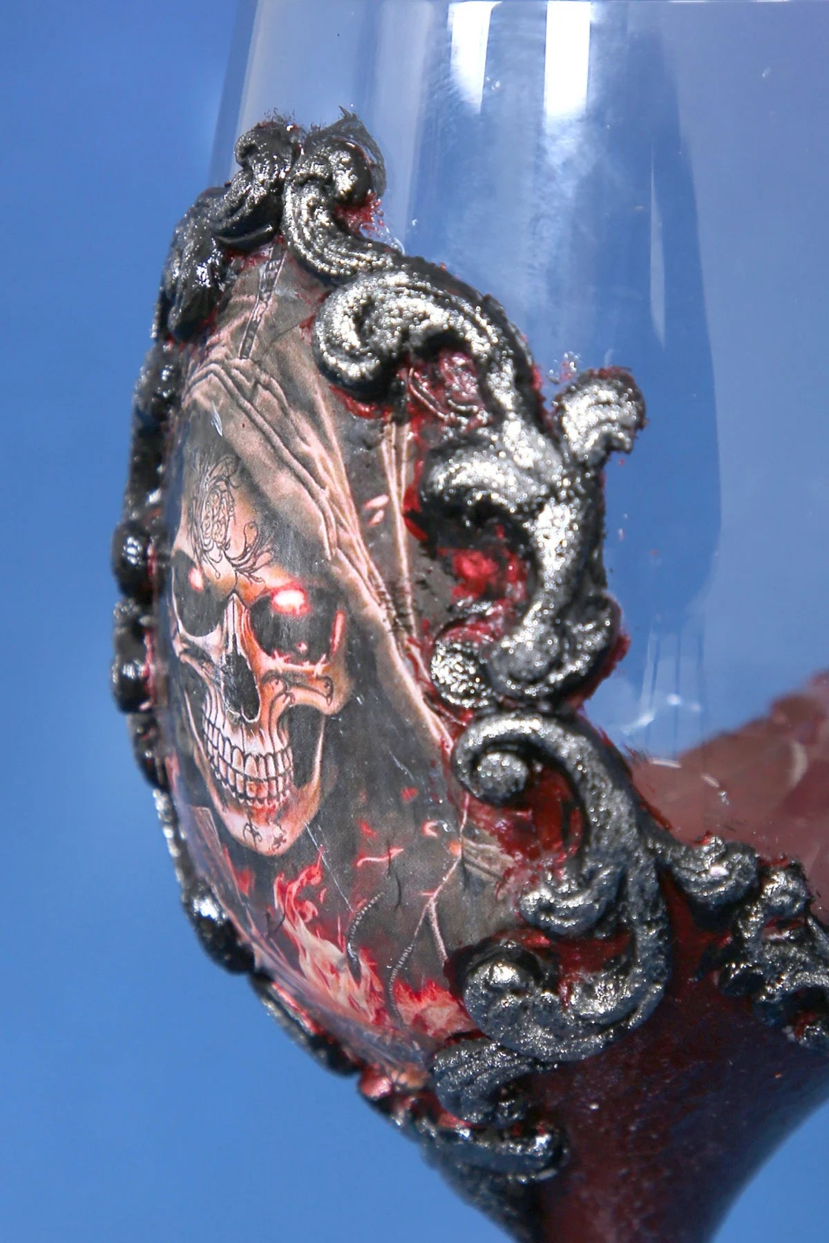 Pirate Skull Wine Set - Decoupage Art Burgundy & Silver