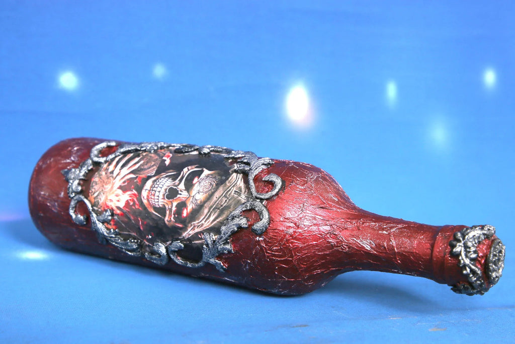 Pirate Skull Wine Set - Decoupage Art Burgundy & Silver