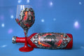 Gothic Skull Wine Set - Handcrafted Red & Black Bottle & Glass with Baroque Ornaments