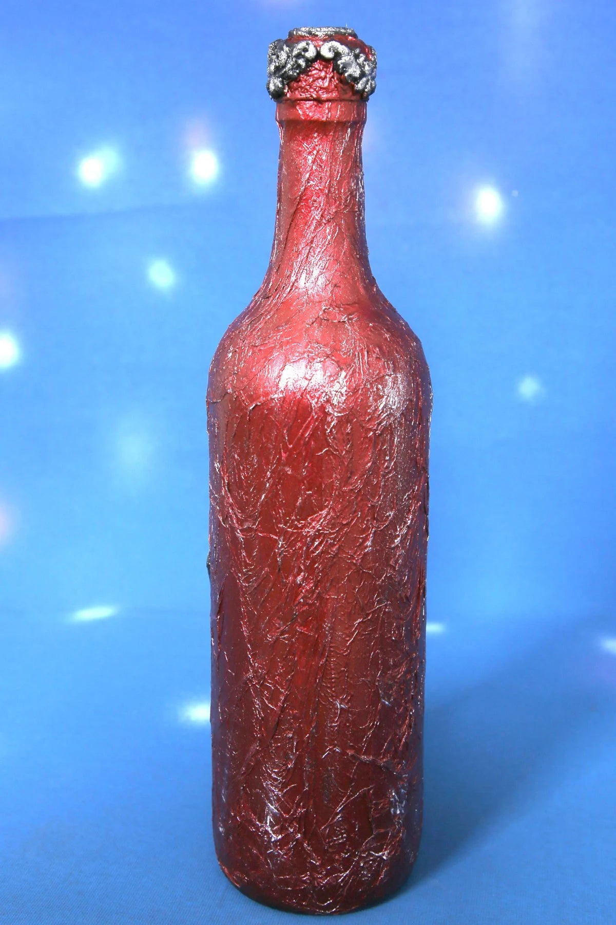Pirate Skull Wine Set - Decoupage Art Burgundy & Silver