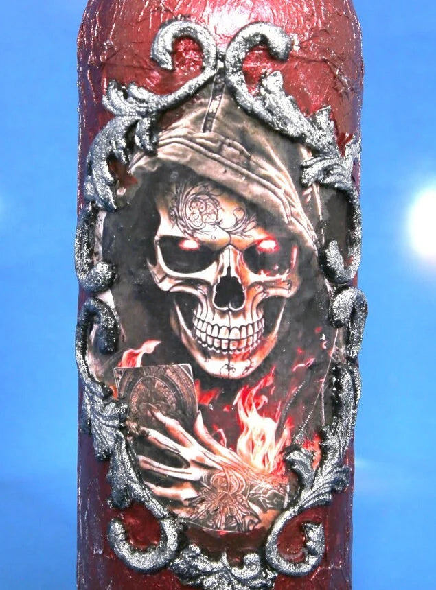 Pirate Skull Wine Set - Decoupage Art Burgundy & Silver