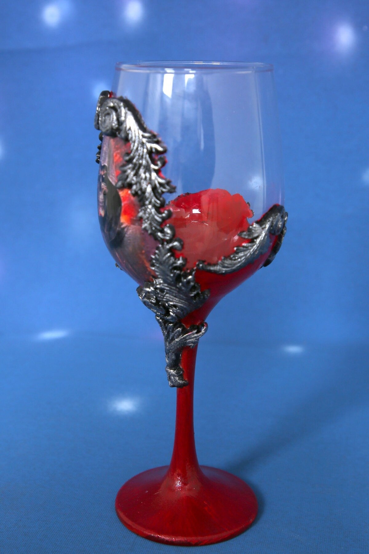 Gothic Skull Wine Set - Handcrafted Red & Black Bottle & Glass with Baroque Ornaments