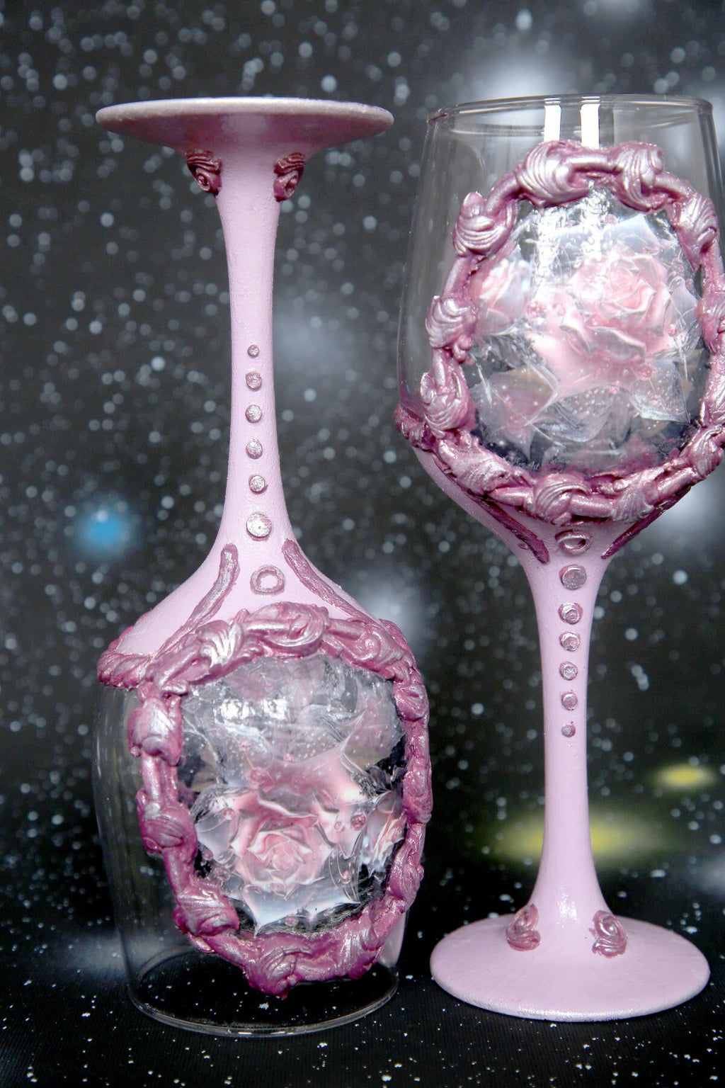 Luxury Wine Set - Romantic Roses in Pink-Purple Palette