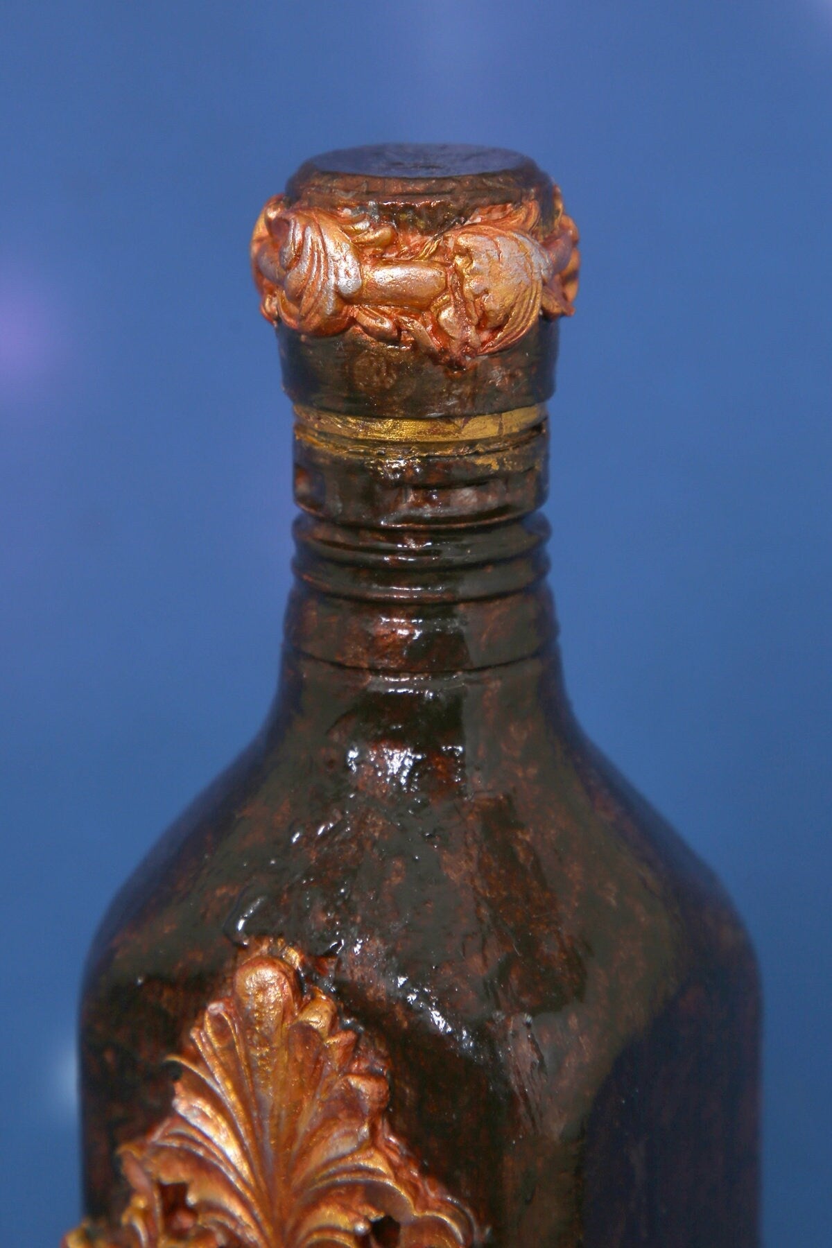 Decorated Bottle with Roses and Ornaments - Handmade
