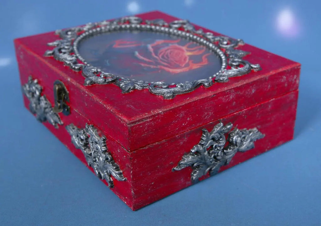 Gothic Rose Keepsake Box - Distressed Red with Photo Frame