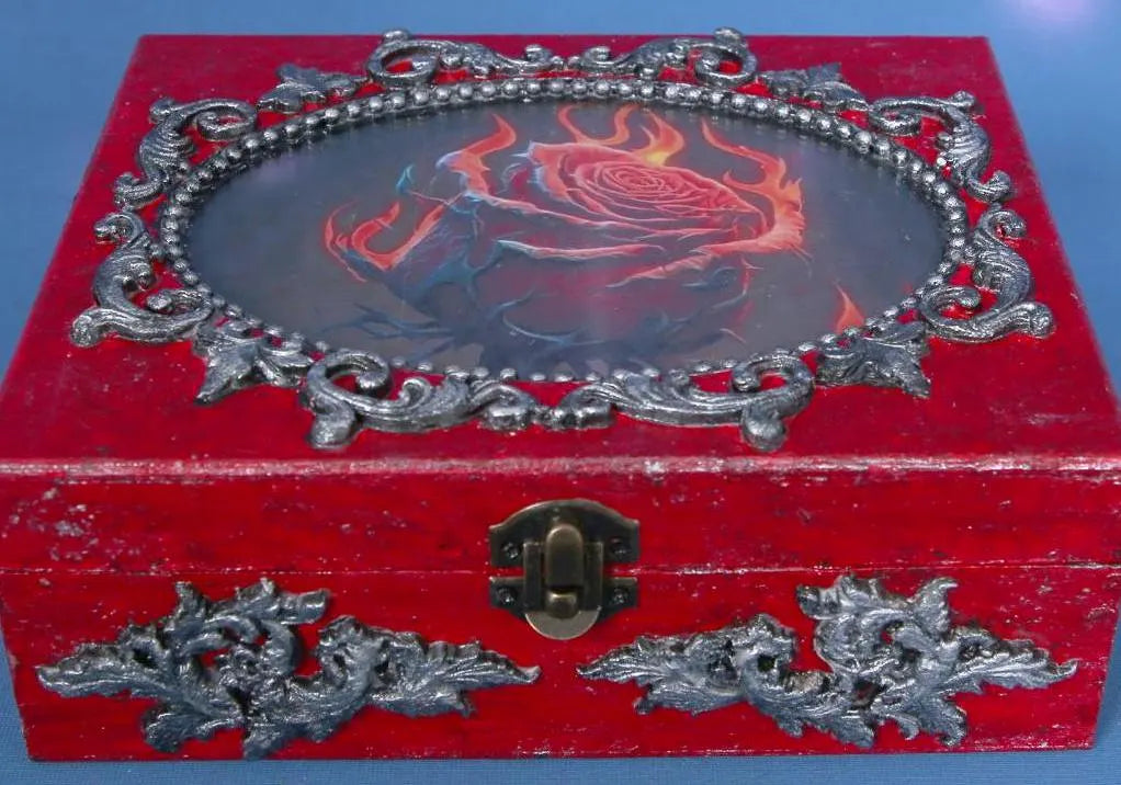 Gothic Rose Keepsake Box - Distressed Red with Photo Frame