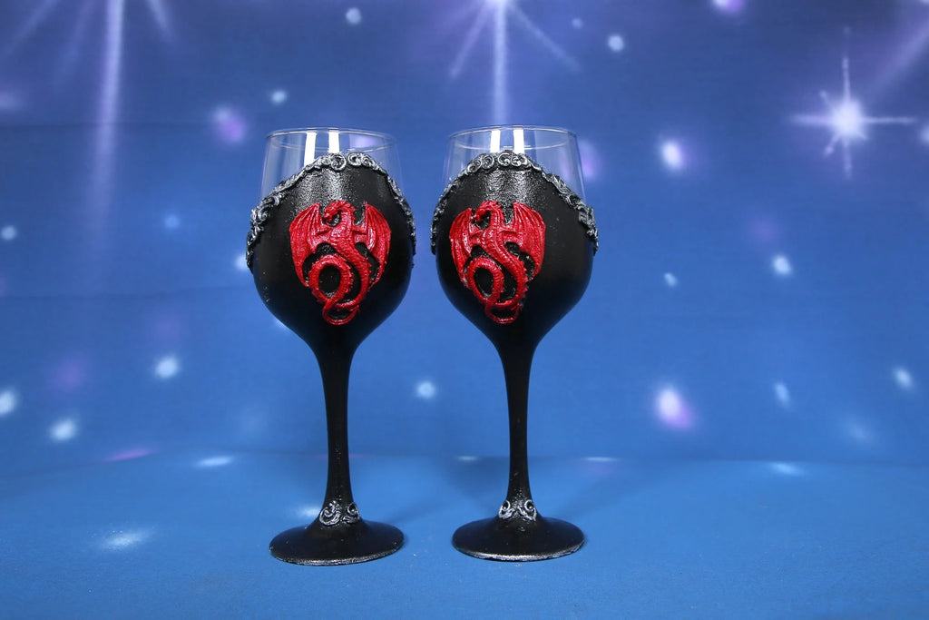 Gothic Dragon Wine Glasses - Set of 2