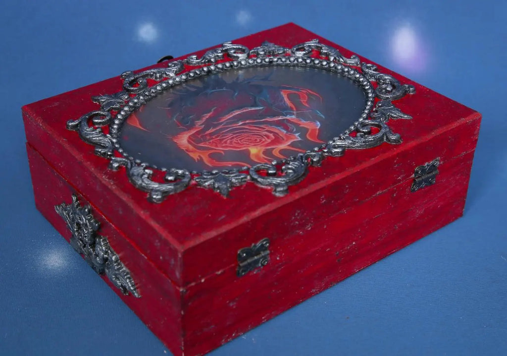 Gothic Rose Keepsake Box - Distressed Red with Photo Frame