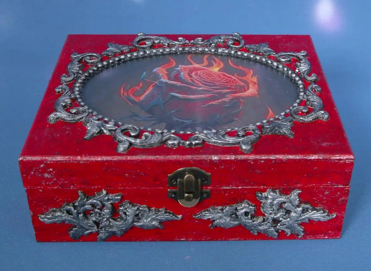 Gothic Rose Keepsake Box - Distressed Red with Photo Frame