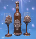 Royal Wine Decanter Set with Crown Motif - Bronze & Brown