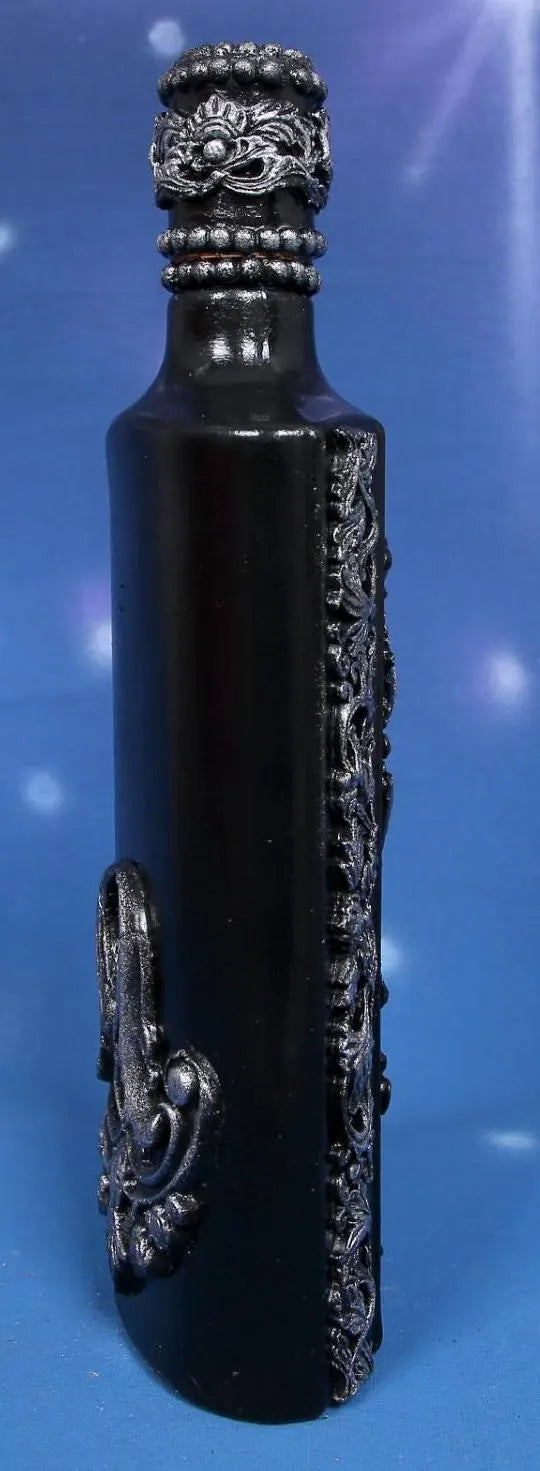 Gothic Baroque Decorated Bottle - Black & Silver Handcrafted Art