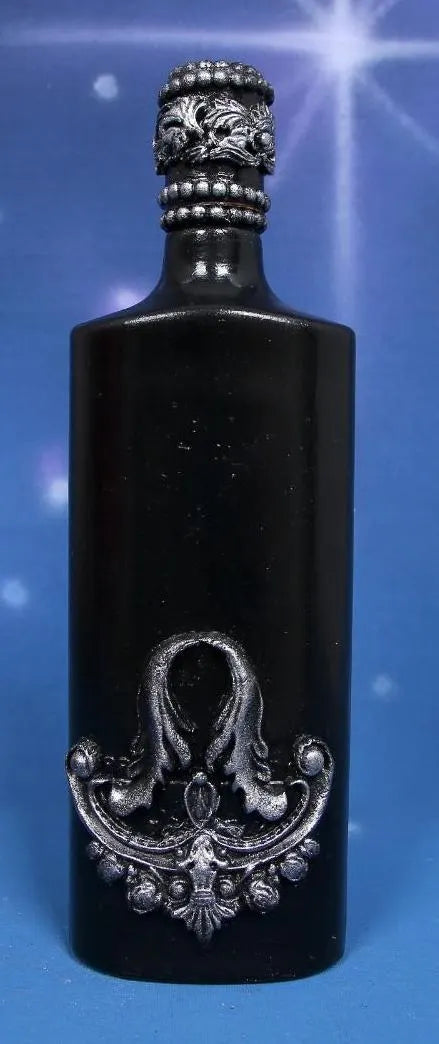 Gothic Baroque Decorated Bottle - Black & Silver Handcrafted Art