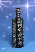 Gothic Baroque Decorated Bottle - Black & Silver Handcrafted Art