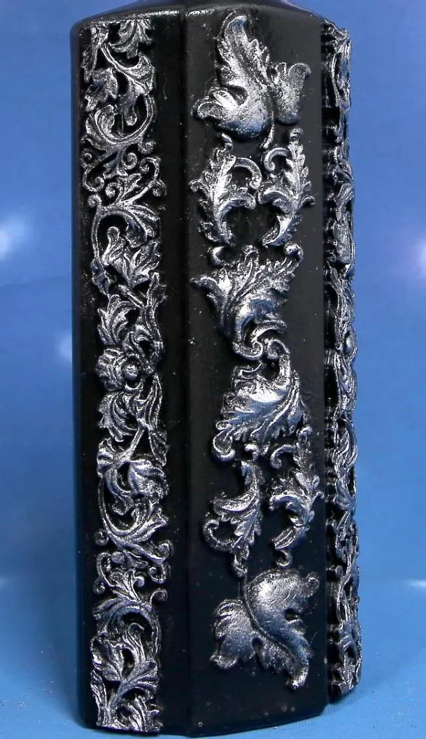 Gothic Baroque Decorated Bottle - Black & Silver Handcrafted Art