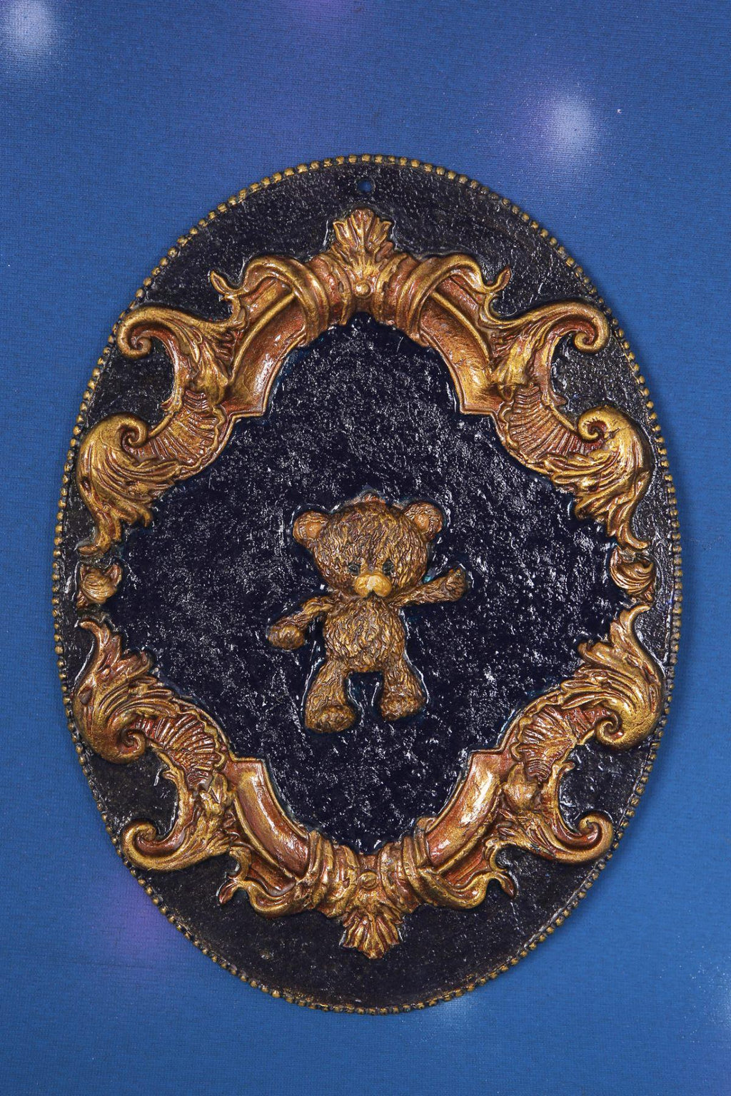 Gothic Baroque Wall Panel with Teddy Bear - Handmade Air Dry Clay Art