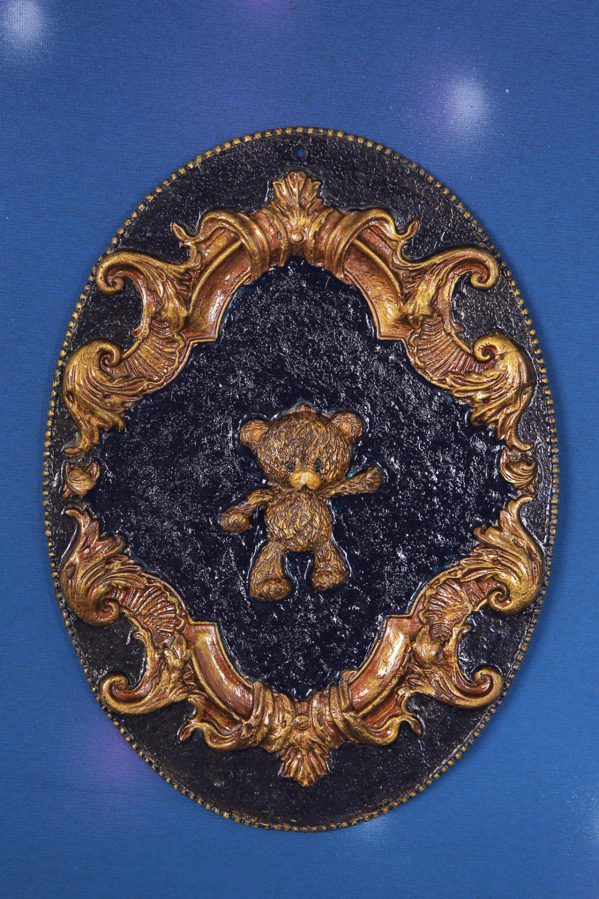 Gothic Baroque Wall Panel with Teddy Bear - Handmade Air Dry Clay Art