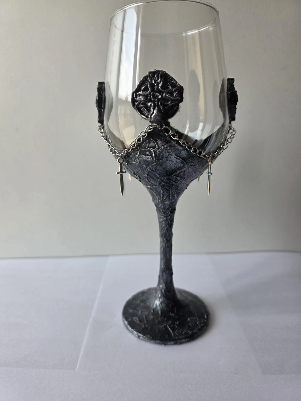 Gothic Ritual Wine Glass - Celtic Knots & Swords with Silver Chains