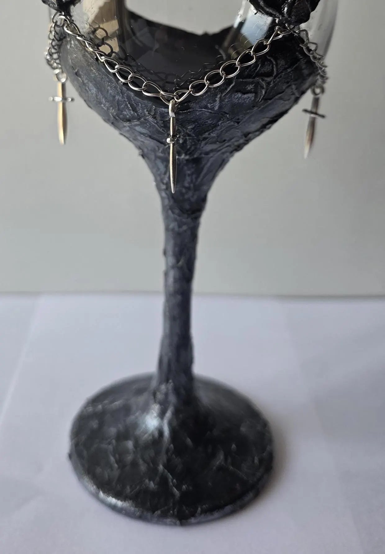 Gothic Ritual Wine Glass - Celtic Knots & Swords with Silver Chains