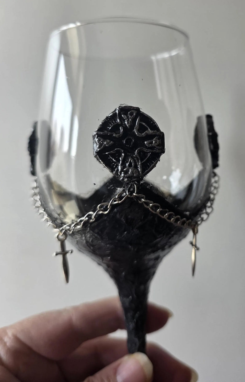 Gothic Ritual Wine Glass - Celtic Knots & Swords with Silver Chains