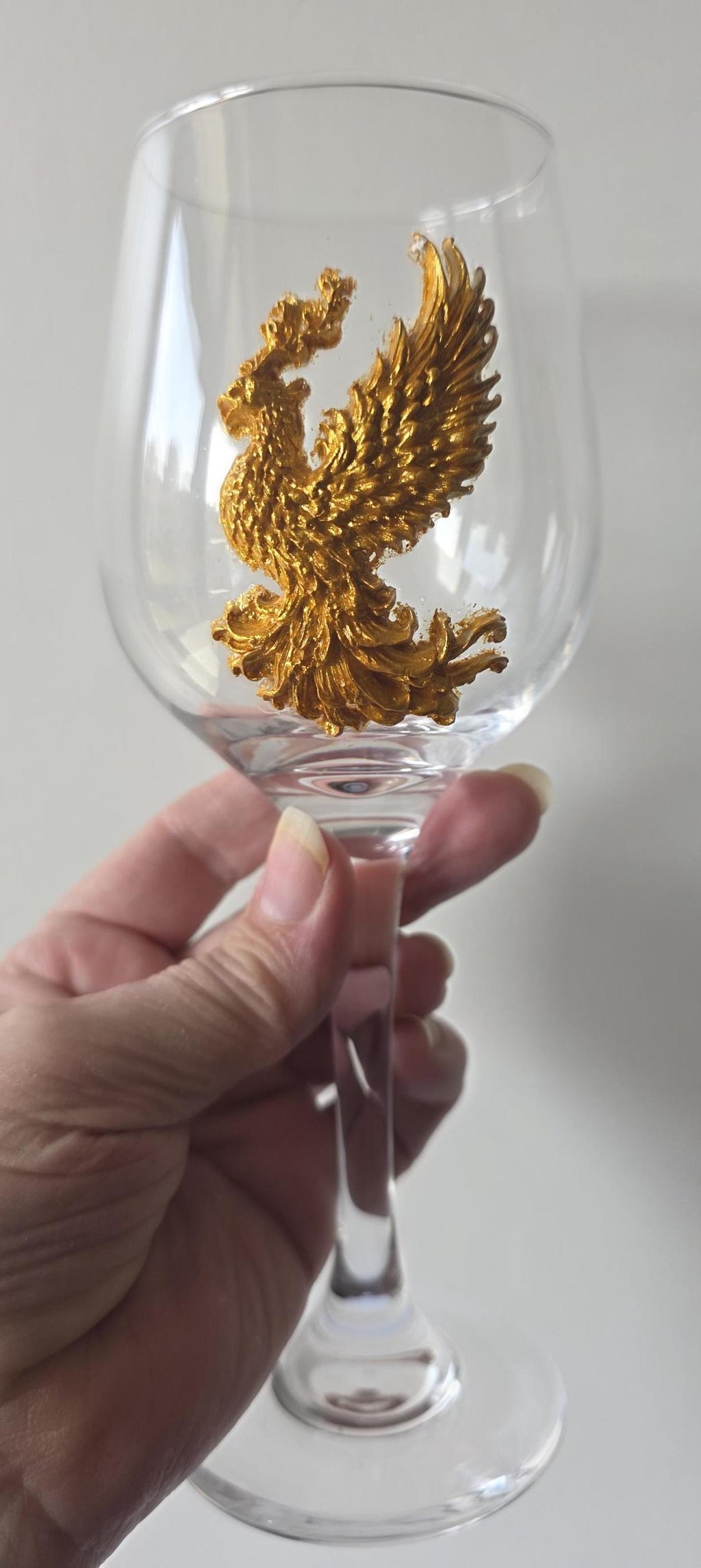 Golden Phoenix Wine Glass - Hand-Decorated Gothic Wine Glass 370ml