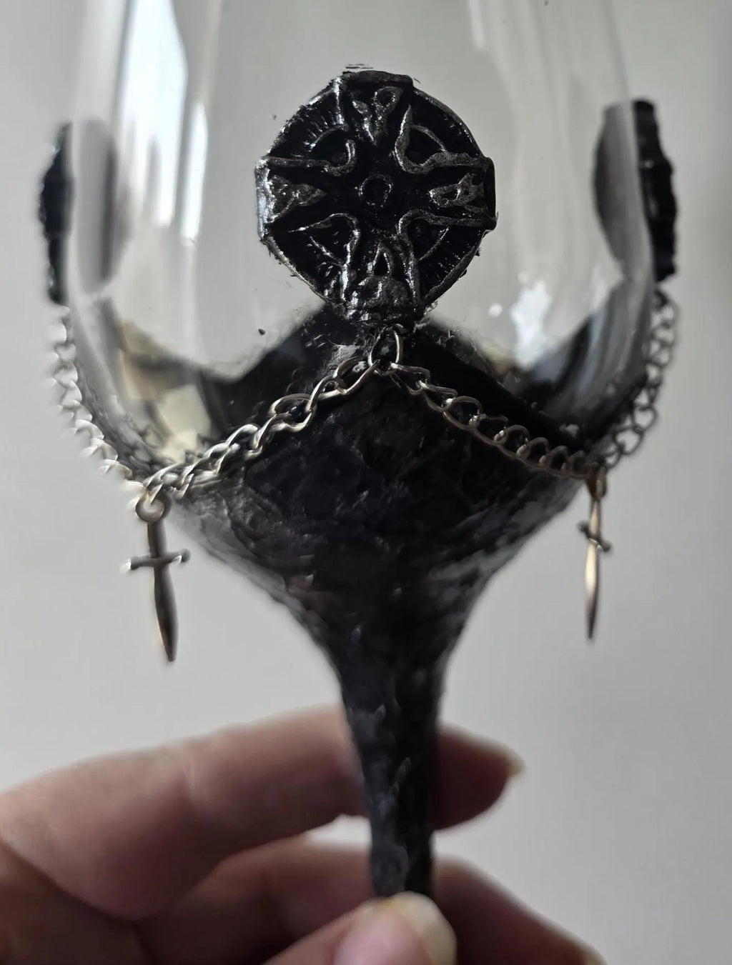 Gothic Ritual Wine Glass - Celtic Knots & Swords with Silver Chains