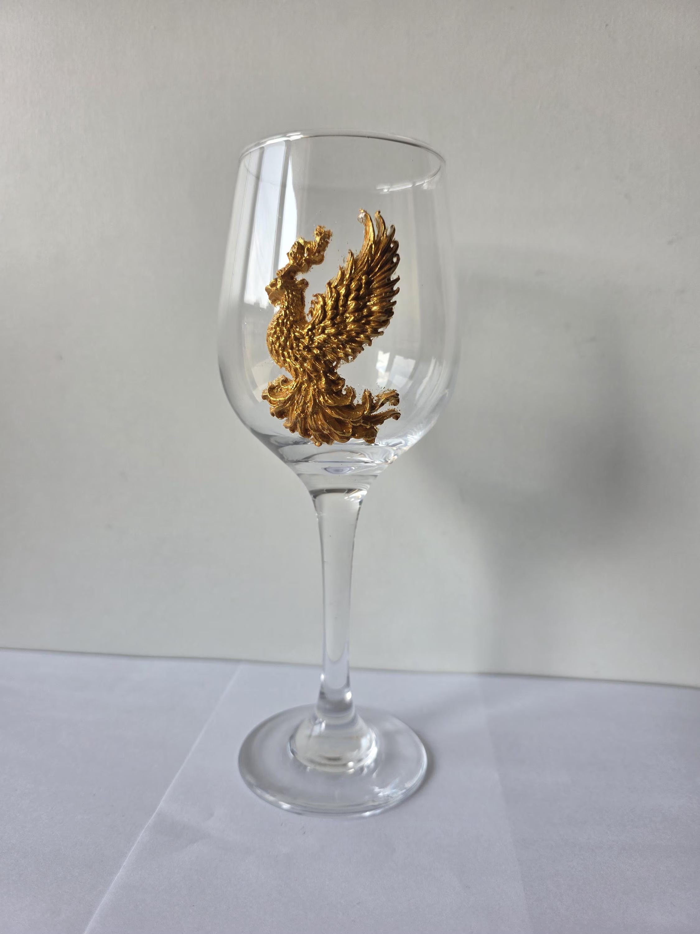 Golden Phoenix Wine Glass - Hand-Decorated Gothic Wine Glass 370ml